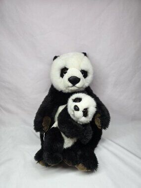 WWF mama Panda bear holding baby Panda Plush Stuffed Animal - Read Description